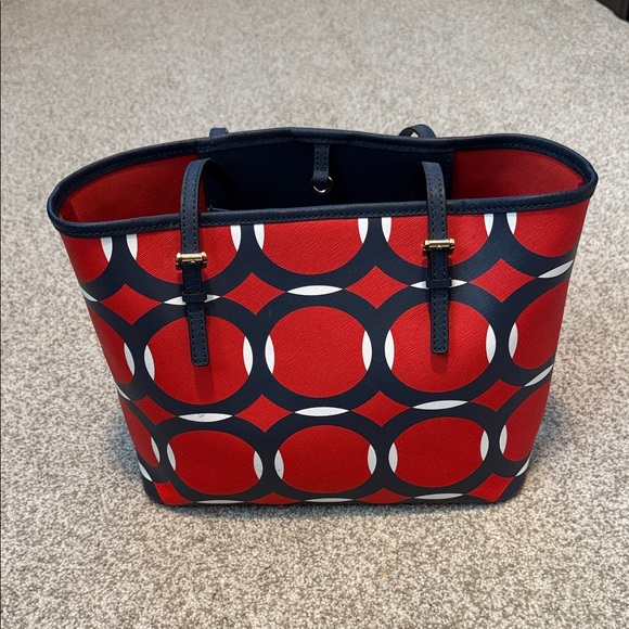 Michael Kors Red and Navy Circle Pattern Tote - Picture 3 of 8
